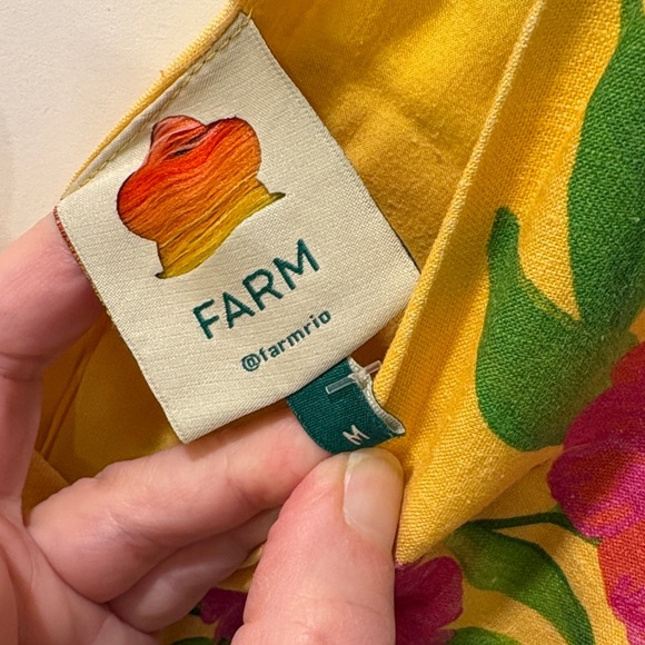 Farm Rio Romantic Garden Yellow Pink Plunge Midi Dress Size M - Picture 11 of 16